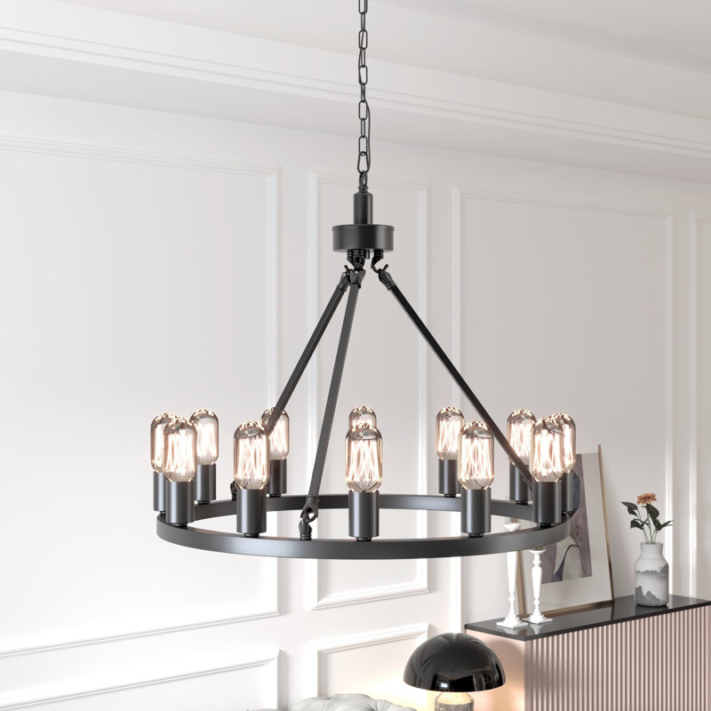 Gainell Metal Wagon Wheel Chandelier, Black