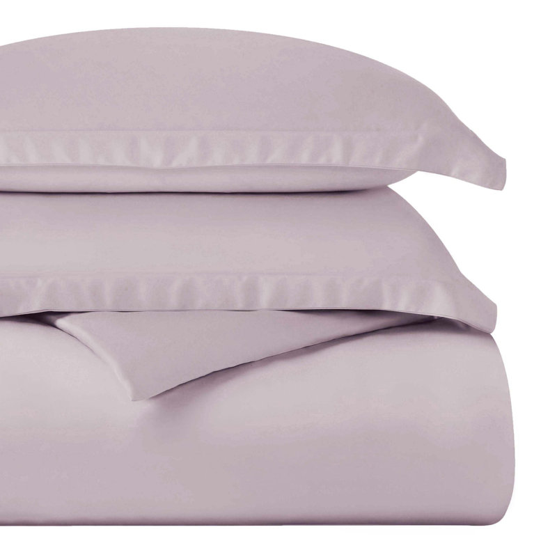 Egyptian Cotton 400 Thread Count Solid Luxury Duvet Cover Set with Pillow Shams, Lilac, Twin + 1 Sham