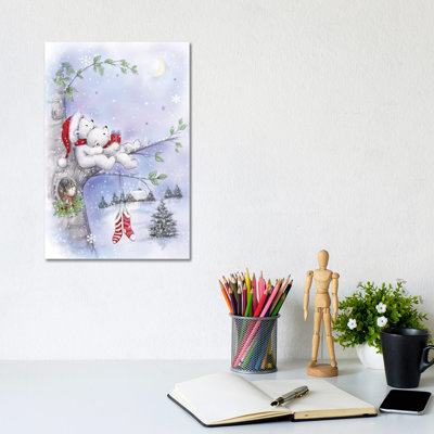 Bear Couple On Tree 1 Piece Wrapped Canvas Wall Art