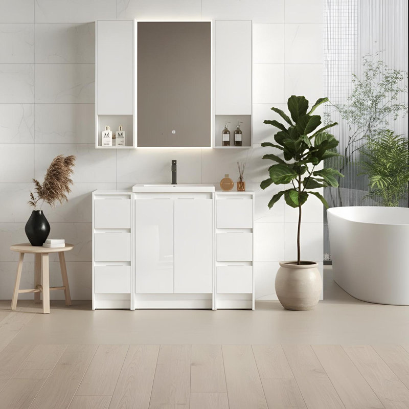 Meuble-lavabo autoportant avec 2 armoires de rangement et 2 armoires murales, 47"
