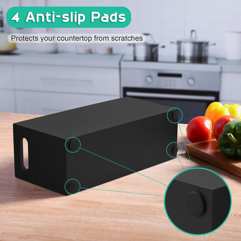 Large 4-Compartment Wooden Utensil Holder (Black, with Removable Divider)