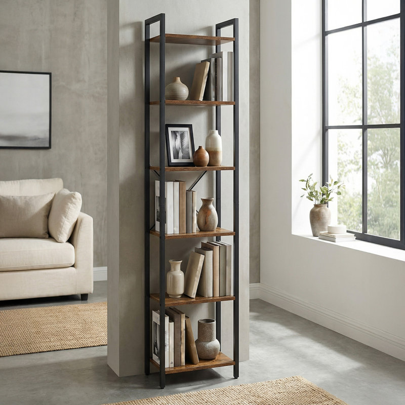 Lakesha Etagere Bookcase, Special Walnut/Black, (6 Shelves) 187.5cm H x 40cm W x 30cm D