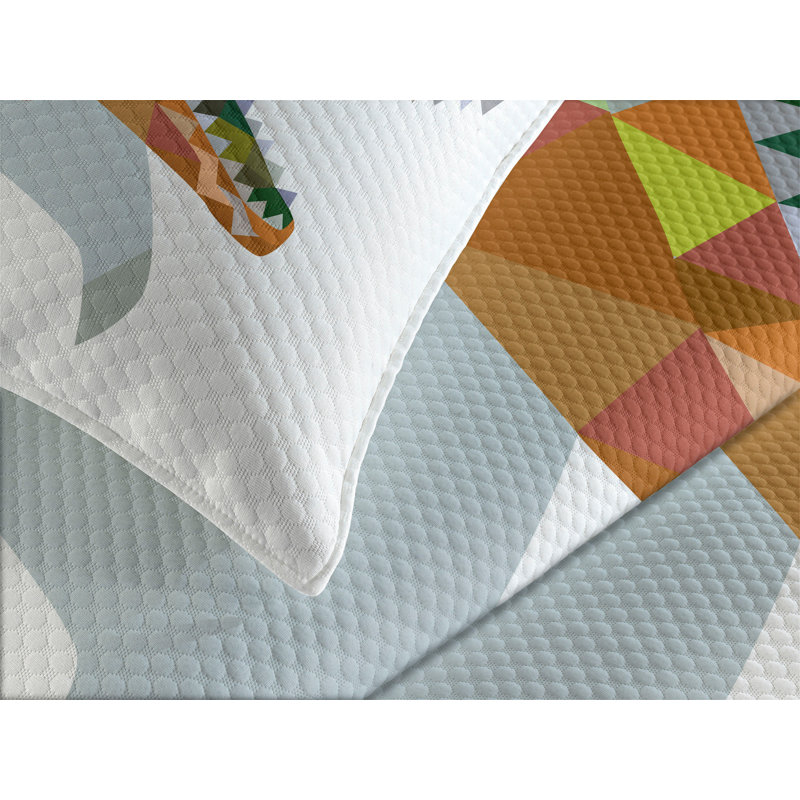 Ambesonne Dinosaur Bedspread Set Colorful Mosaic T-rex Multicolor, King Coverlet / Bedspread + 2 Standard Shams
