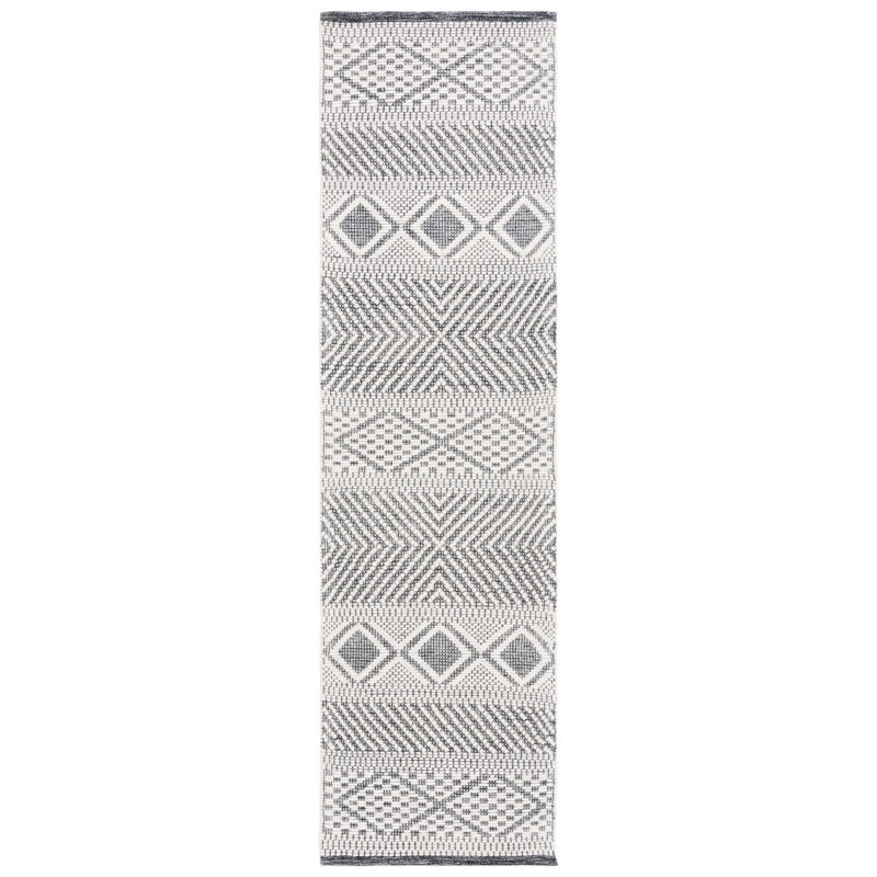 Tapis ivoire / noir fait à la main Dessiree, Tapis de couloir 2 pi 3 po x 8 pi