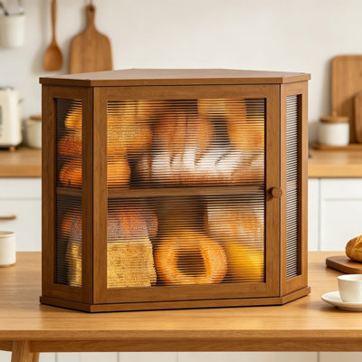 Boîte à pain en bambou pour comptoir de cuisine, rangement à pain en bois à 2 niveaux avec porte en verre acrylique