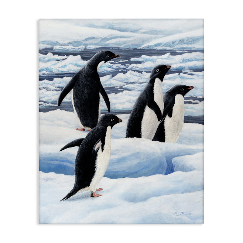 Manchots Adelie sur toile de glace, design par Jeremy Paul, H 20 po x l 16 po