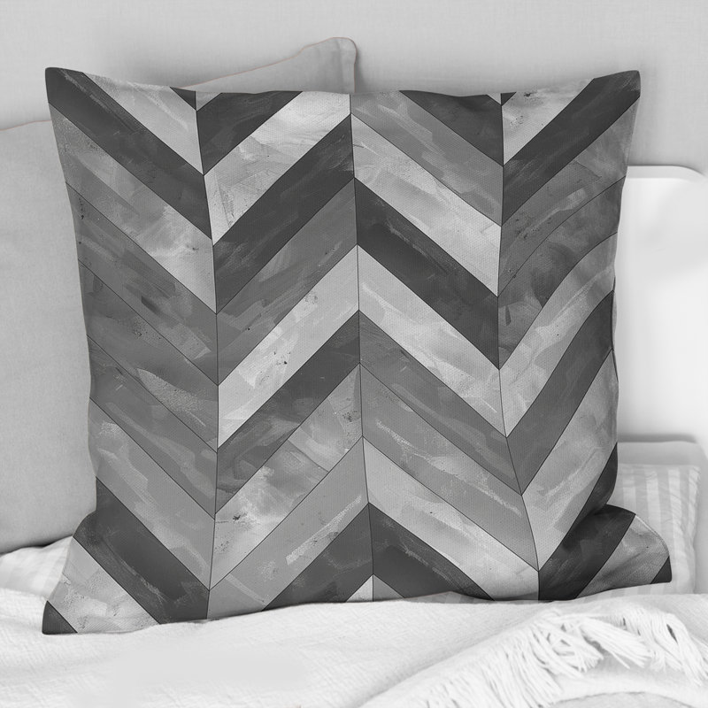 Coussin décoratif à chevrons gris II, H 16 po x l 16 po