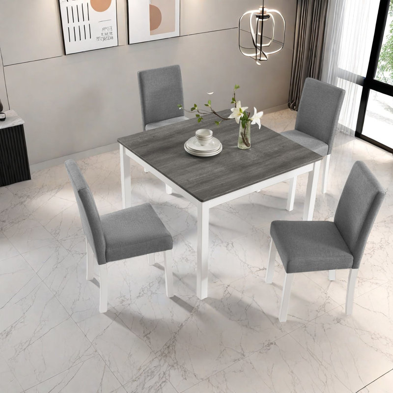 Ensemble de table de salle à manger moderne et peu encombrant, bois et panneau de fibres à densité moyenne, gris et blanc, idéal pour les petites cuisines