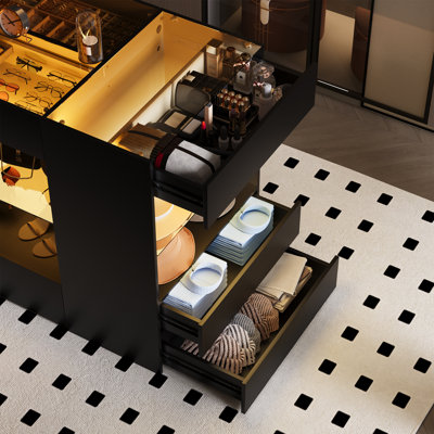 Modern Closet Island with Showcase, LED Lighting and Ample Storage