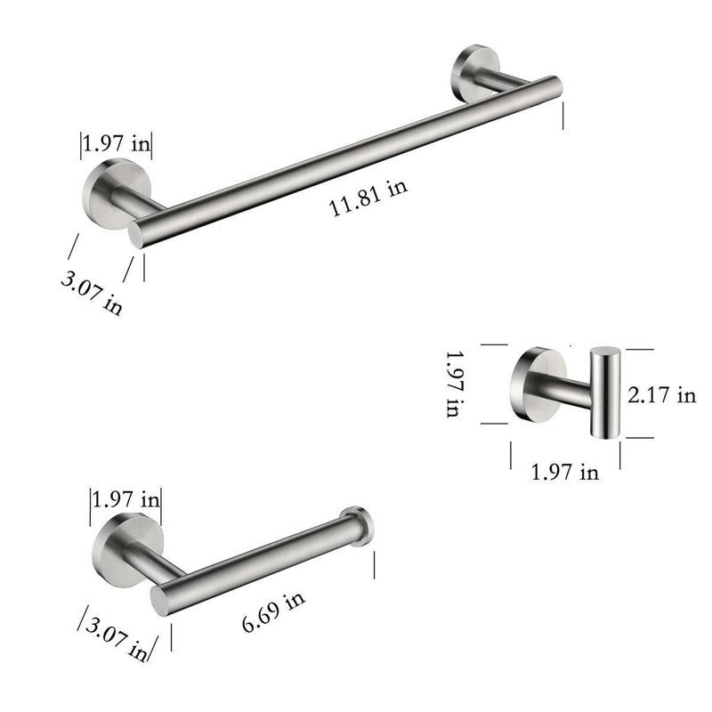 3 - Piece Bathroom Hardware Set, Brushed Nickel