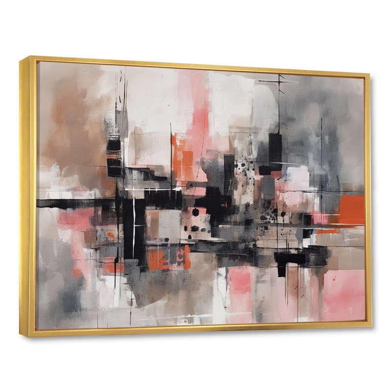 «Pink Black Minimalims Fludity II», reproduction sur toile, H 12 po x l 20 po x P 1 po, Cadre flottant doré