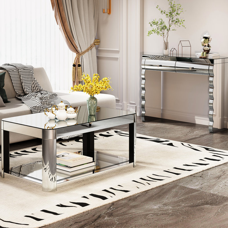Table basse rectangulaire en verre Baked Curved Mirror