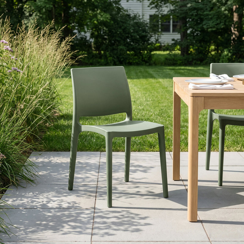 Burt Stacking Patio Dining Side Chair, Olive Green