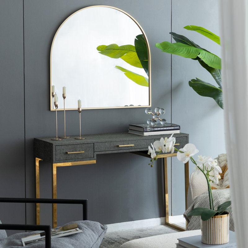 33" X 31"  Arched Decorative Accent Mirror With Iron Gold Frame, Wall Deor For Bathroom, Bedroom, Entryway, Mantel, Mirror