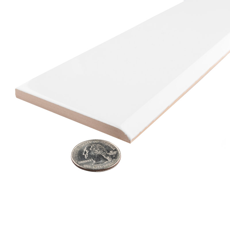 Battiscopa 13" x 3" Ceramic Bullnose Tile Trim, Glossy White