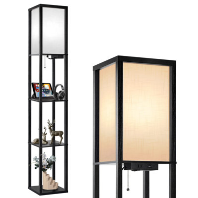 Tylei 63.7'' Black Column Floor Lamp with USB and Outlet