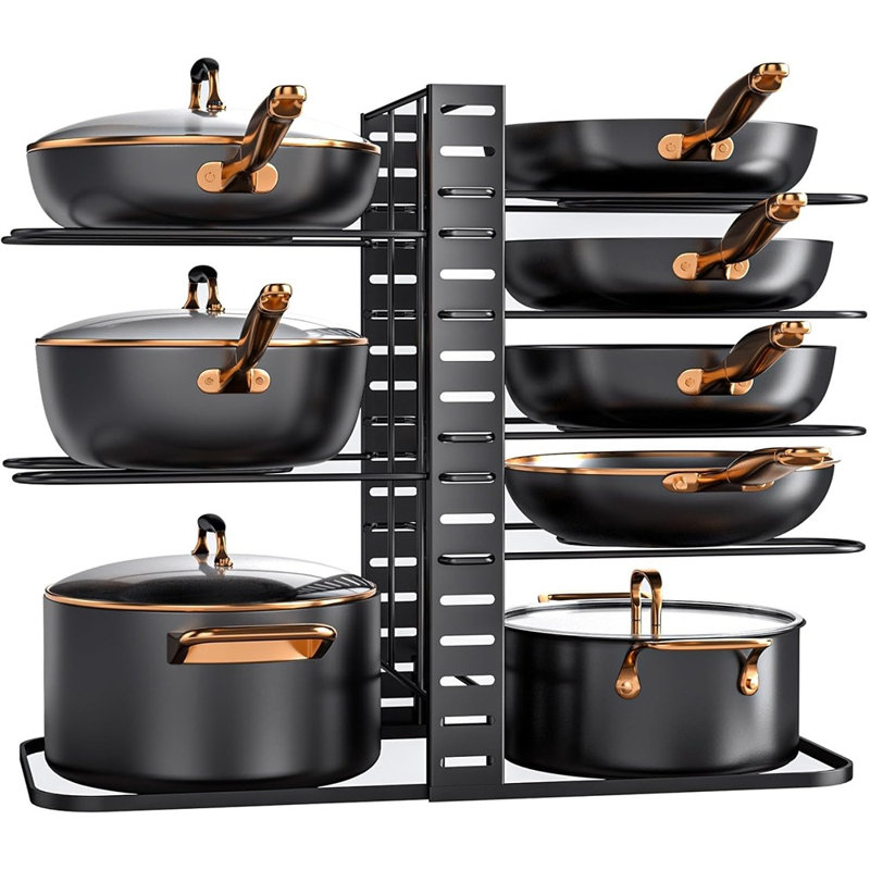Support réglable pour casseroles et poêles, porte-couvercle à 8 niveaux avec 3 méthodes d'installation, armoire de cuisine et rangement pour garde-manger