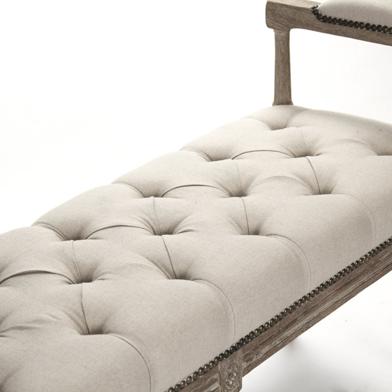 Nicolas Natural Linen Tufted Bench with Oak Frame