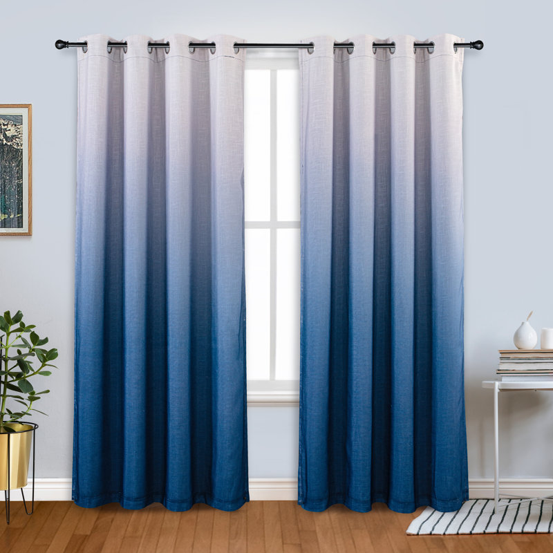 Adrea Blackout Curtain Pair, White to Navy Blue