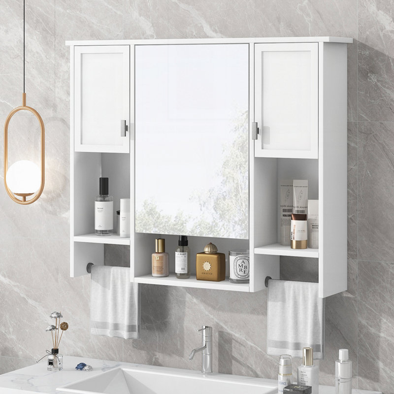 Armoire murale de salle de bain moderne avec miroir 35 po x 28 po, Blanc