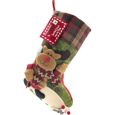 Chaussette de Noël à motif écossais 21 pouces cerf, ours, animal en une seule pièce, grand renard 3D en peluche et bonhomme de neige à suspendre pour filles garçons