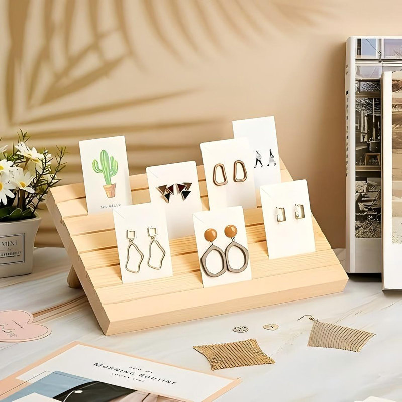 Présentoir à boucles d'oreilles en bois 62 pièces, Naturel