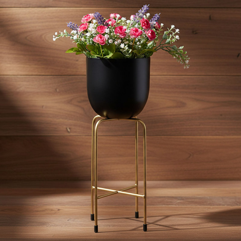 Mitzi Metal Pot Planter with Navy Blue Enamel and Gold Frame – Indoor Plant Pot Christmas Decor, Navy