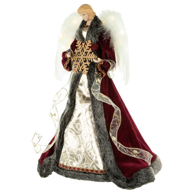 18"" Lighted Red And Gold Angel In A Dress Christmas Tree Topper - Warm White Lights -  Northlight Seasonal, NORTHLIGHT E90901