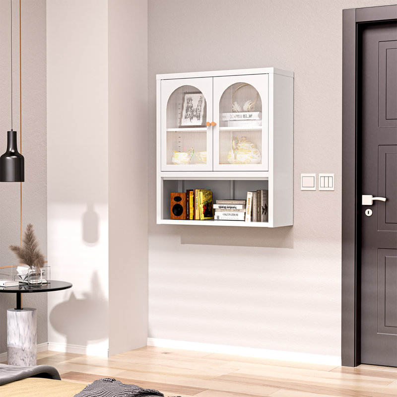 27.6"H Metal Wall Bathroom Cabinet with Adjustable Shelf and Open Storage, White