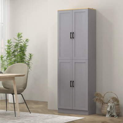 67" Kitchen Pantry Storage Cabinet w/ Shelves, Distressed Gray