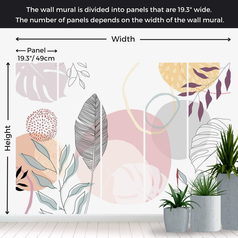 Murale abstraite pelez et collez - Esthétique moderne au trait, L 110 po x l 154 po
