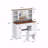Farmhouse Style Vanity Desk (Makeup Vanity) With Sliding Mirror,Led Lights And With Charging Station,Makeup Table Desk With Dimmable Led Lights,Vanity Makeup Table With Sponge Soft Vanity Stool,White & Brown Finish