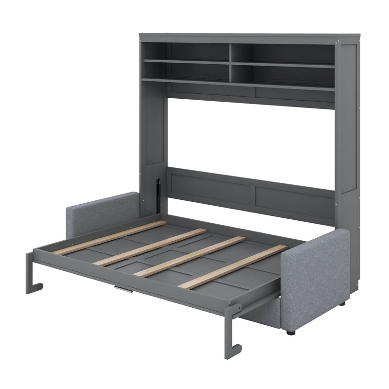 Queen Size Murphy Bed Wall Bed With Sofa, Gray