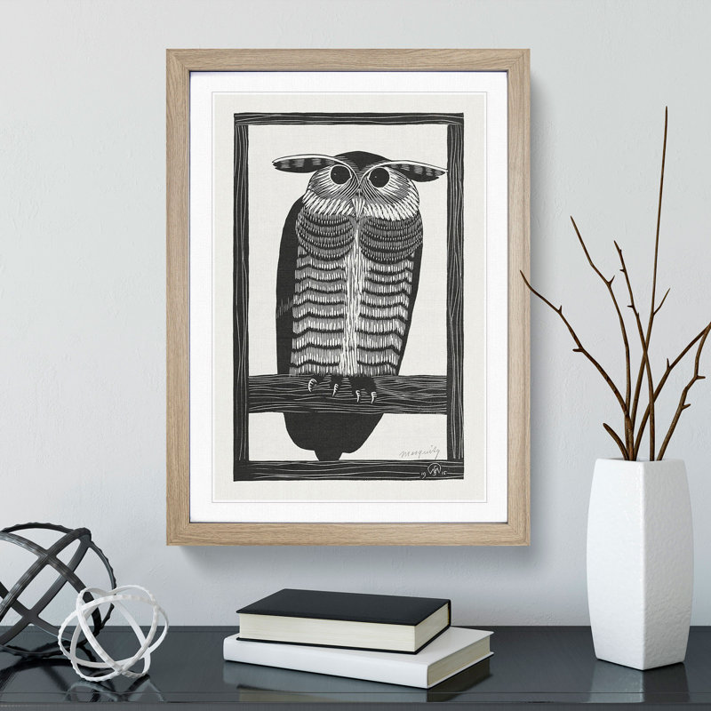 Horned Owl by Samuel De Mesquita - Picture Frame Painting, 36cm H x 27cm W x 2cm D, Oak Framed