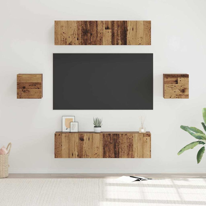 TV Cabinet Set Wall-Mounted 6 Pcs Engineered Wood, Old Wood, 30cm H x 60cm L x 30cm W