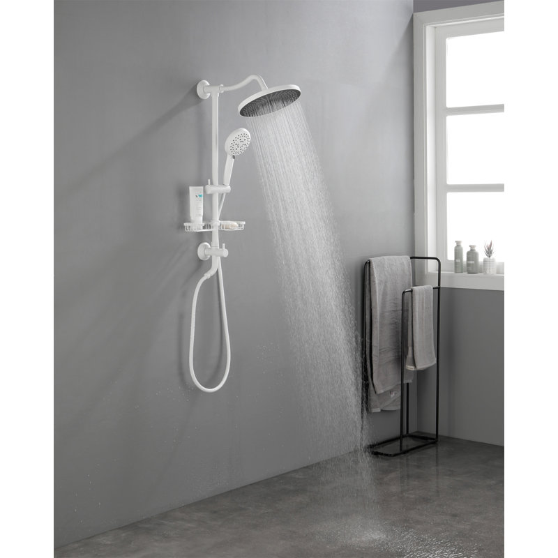 Showerspas Shower System, With 10" Rain Showerhead, 4-Function Hand Shower, Adjustable Slide Bar And Soap Dish, White