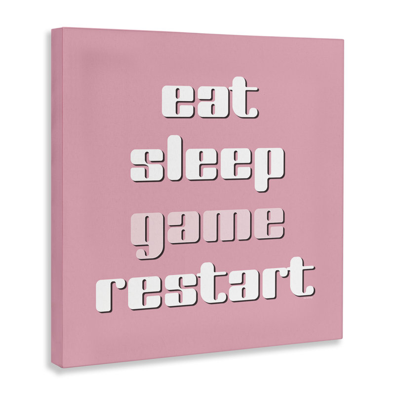 Gamer phrases sur toile rose, design par Yass Naffas Designs, H 17 po x l 17 po