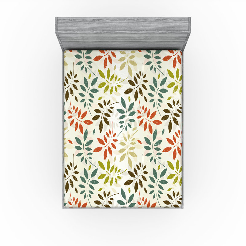 Drap-housse orange Ambesonne, Bleu / brun / beige floral, Drap-housse très grand californien