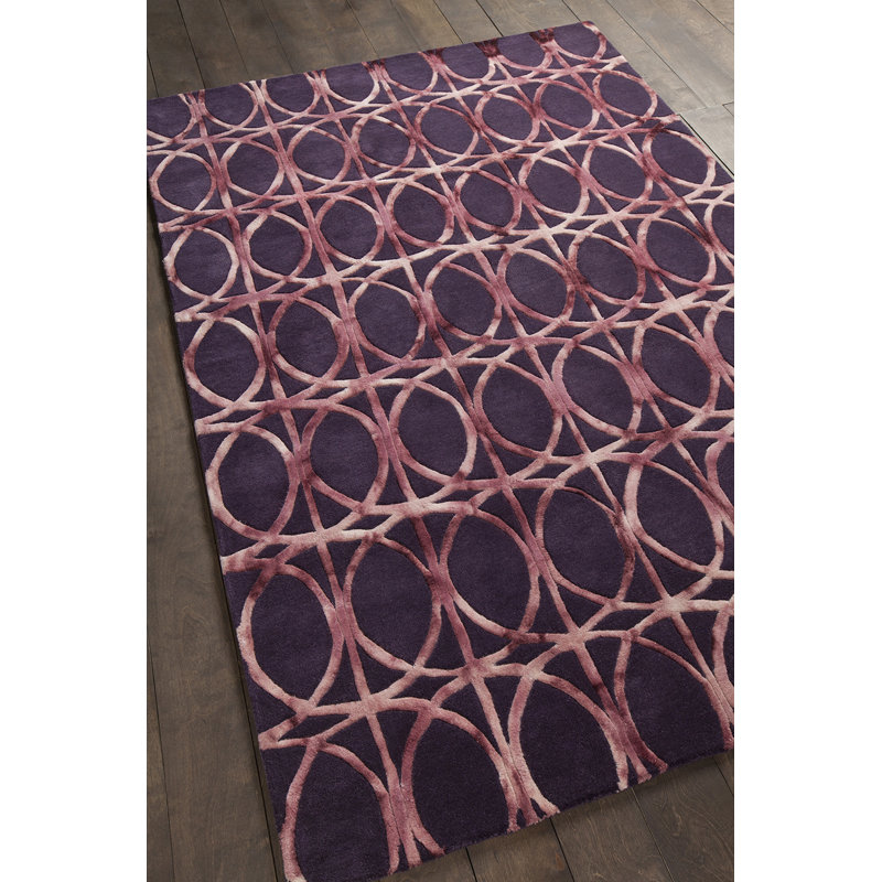 Tapis en laine mauve géométrique Fran, 5 pi x 7 pi 6 po