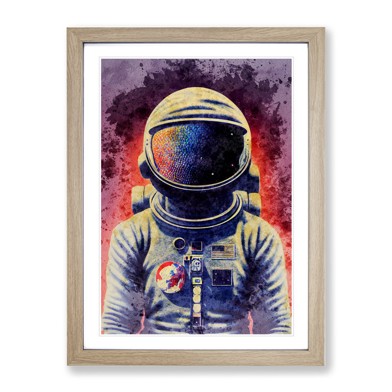 Astronaut in Watercolour No.2 1 Piece Single Picture Frame Painting, 46cm H x 34cm W x 2cm D, Oak Framed