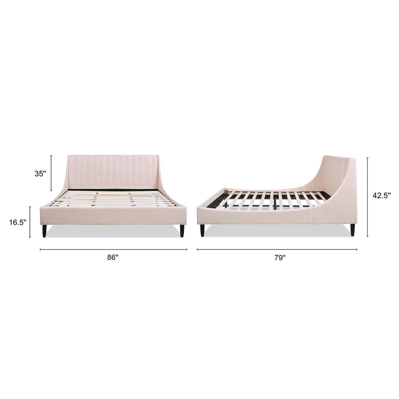 Lit plateforme tapissier Helaina, Très grand, Lin beige clair