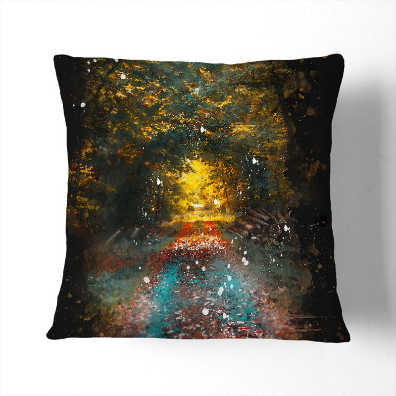 Endless Autumn Forest in Germany Cushion with Filling, 55cm H x 55cm W x 20cm D, Black
