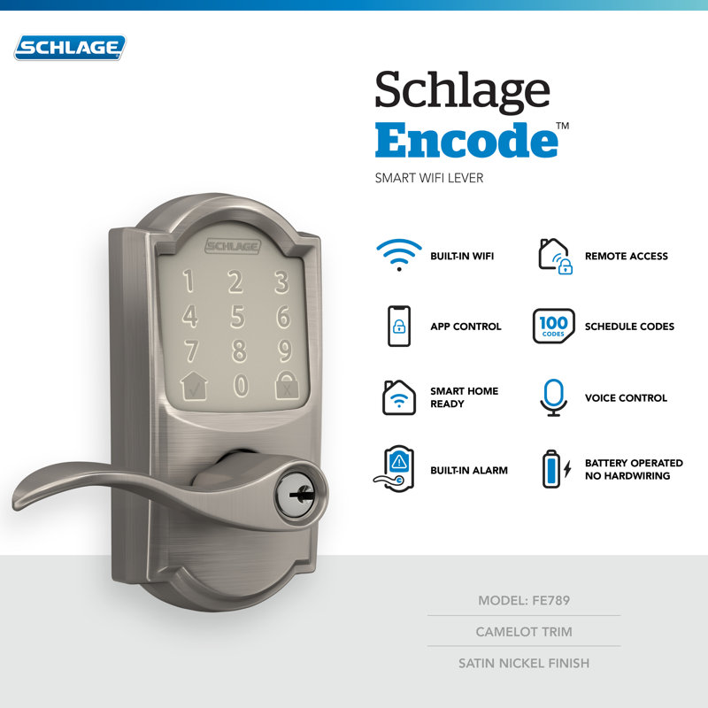 Encode Smart Wifi Lever With Accent Lever And Camelot Trim, Satin Nickel