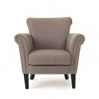 Elegant Curved Upholstered Club Chair with Nailhead Trim and Rolled Arms