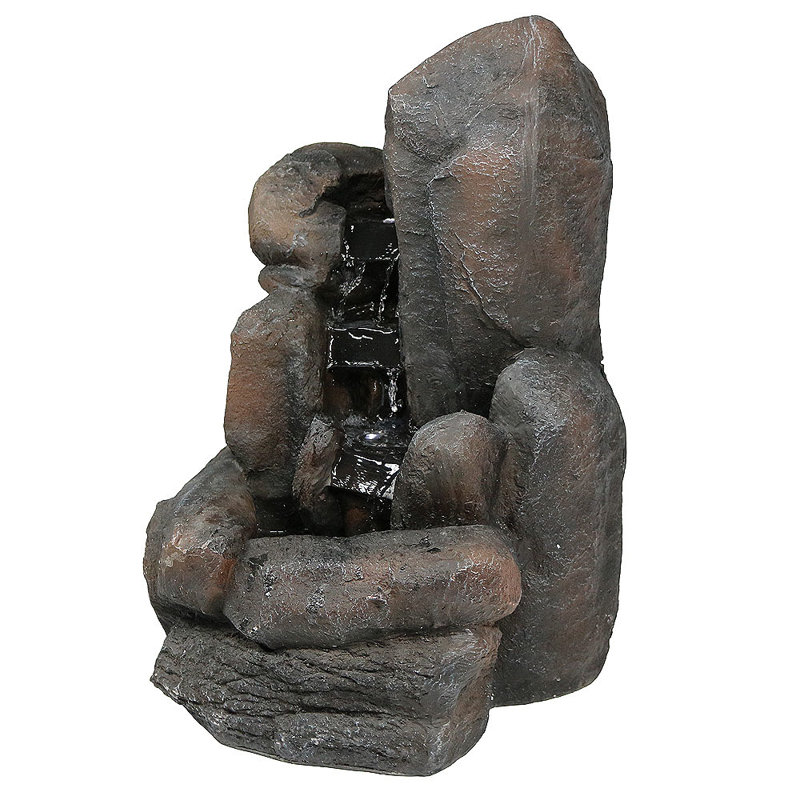 Rock Falls Rustic Gray Polyresin Solar Water Fountain with LED Lights