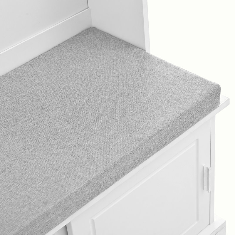White Wood Hall Tree with Storage Bench and Sliding Doors