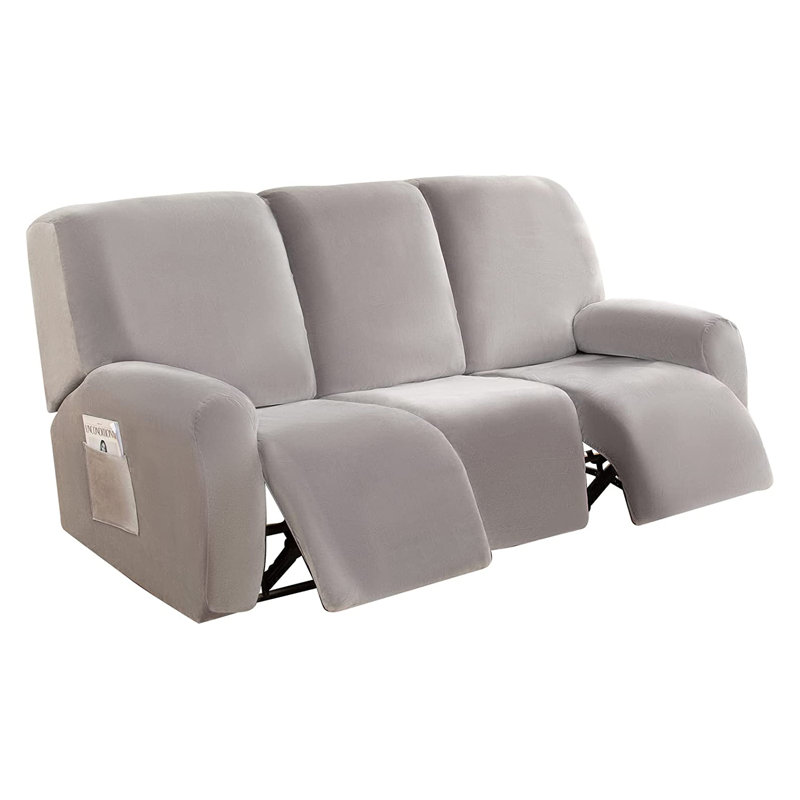 Housse pour fauteuil inclinable à coussins carrés/rectangulaires, Velours gris argenté
