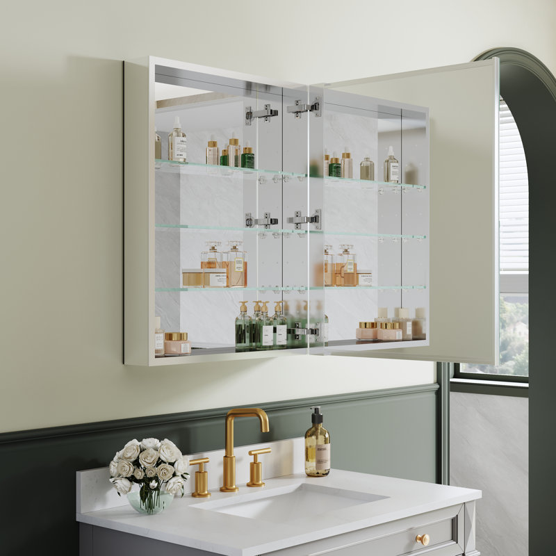 Armoire à pharmacie en aluminium l 24 po x H 30 po avec tablettes réglables et porte battante droite, 30"H x 24"W x 4.8"D