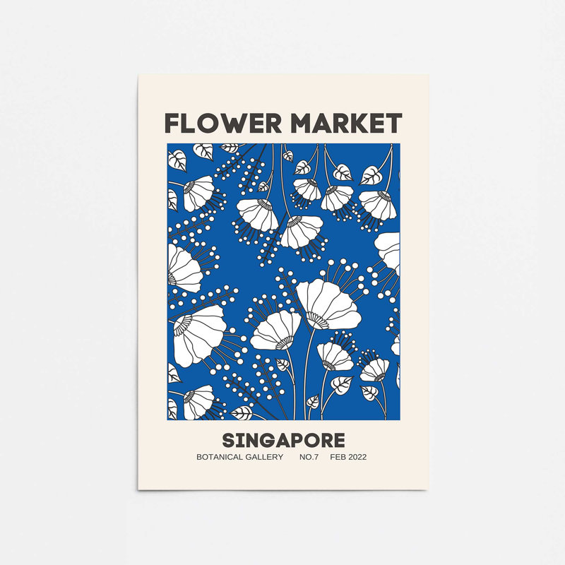 Imprimé rétro du marché aux fleurs de Singapour, No Frame, Paper, Sans couleur, H 10 po x l 8 po