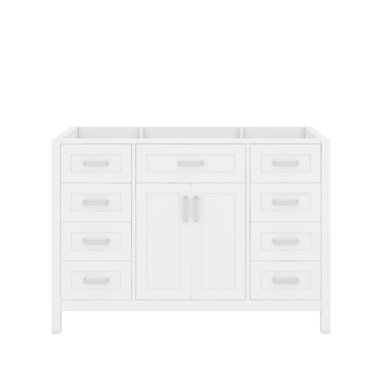 Meuble-lavabo contemporain de 47 po sans lavabo, avec 2 portes à fermeture silencieuse et 8 tiroirs